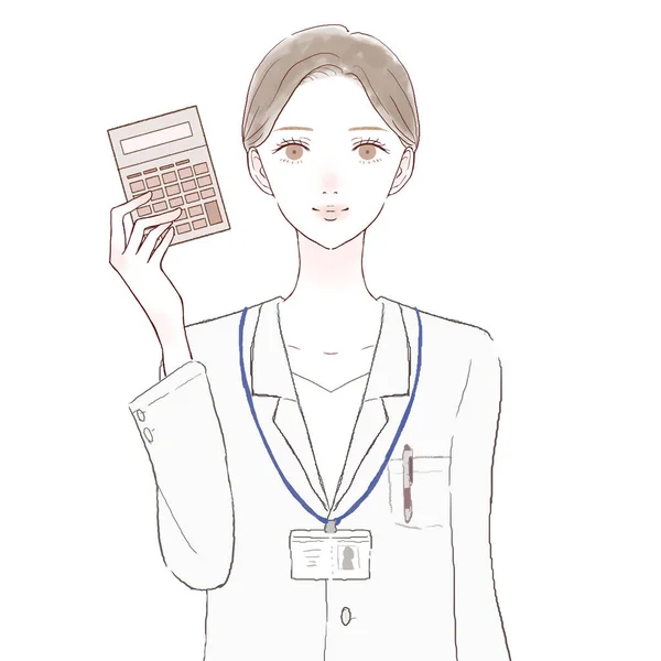Ärztin Mit Taschenrechner Auf Weißem Hintergrund — Stockvektor