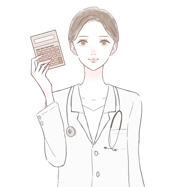 Female Doctor Calculator White Background — Stock Vector