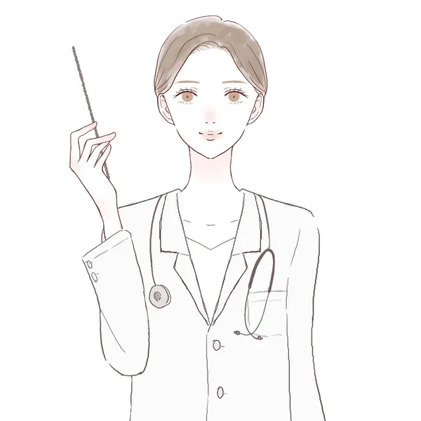 Médecin Féminin Expliquant Tout Tenant Bâton Instruction Sur Fond Blanc — Image vectorielle