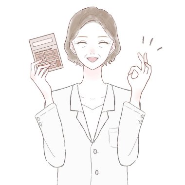 Orta yaşlı kadın doktor elinde hesap makinesi tutuyor ve 