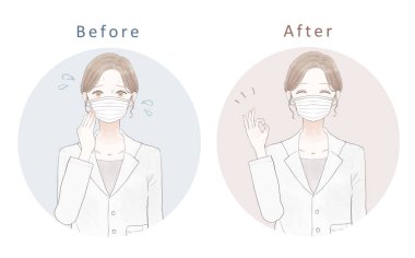 Maske taktığı için buhardan muzdarip kadın doktorların öncesi ve sonrası..