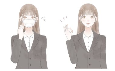 Örülmemiş maske takan takım elbiseli kadınlar..