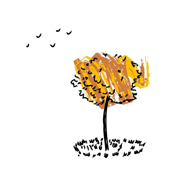 Esboço Doodle Árvore Outono Perfeito Para Camiseta Cartaz Têxteis Estampas —  Vetores de Stock