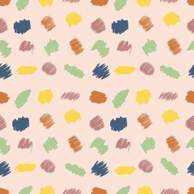 Elle çizilmiş noktalar ve vuruşlarla kusursuz soyut desen. Tişört, tekstil ve parmak izleri için mükemmel. Dekor ve tasarım için Doodle vektör çizimi.