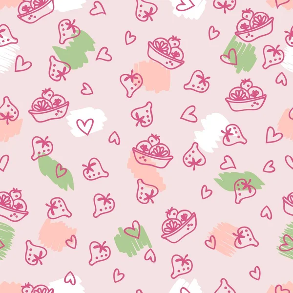 Doodle Αδιάλειπτη Μοτίβο Γλυκό Κέικ Φρούτων Και Φράουλες Ιδανικό Για — Διανυσματικό Αρχείο