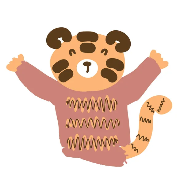 Χέρι Ζωγραφισμένο Τίγρη Ένα Ριγέ Πουλόβερ Ιδανικό Για Shirt Αφίσα — Διανυσματικό Αρχείο