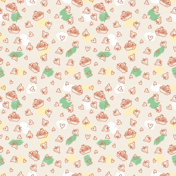 Doodle Seamless Pattern Sweet Fruit Cakes Strawberries Perfect Scrapbooking Textile — Stock Photo, Image