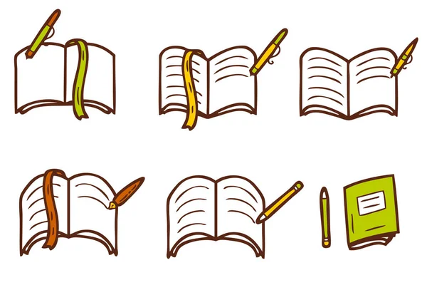 Scuola Universitaria Raccolta Icone Dei Libri Testo Set Scarabocchi Simbolo — Vettoriale Stock