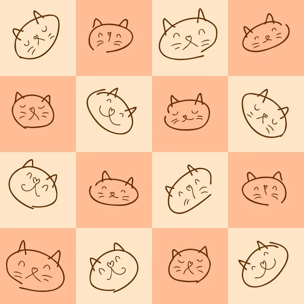 Doodle Patrón Sin Costuras Caras Gatito Sobre Fondo Cuadros Perfecto — Archivo Imágenes Vectoriales