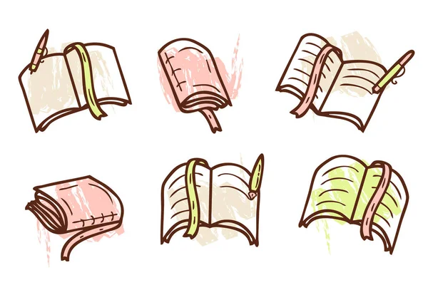 Колекція Шкільних Університетських Книг Підручників Дизайн Логотипу Книгарні Бібліотеки Школи — стоковий вектор