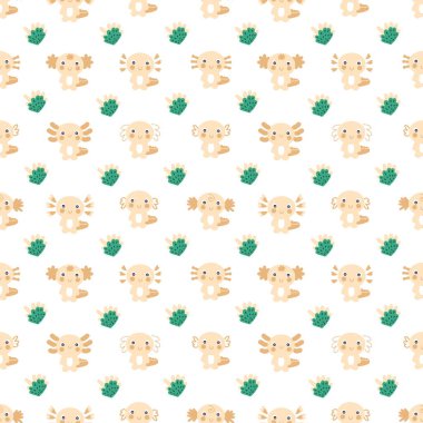 Çizgi film stili aksonlu ve kaktüslü kusursuz desen. Tişört, tekstil ve parmak izleri için mükemmel. Dekor ve tasarım için el çizimi illüstrasyon.