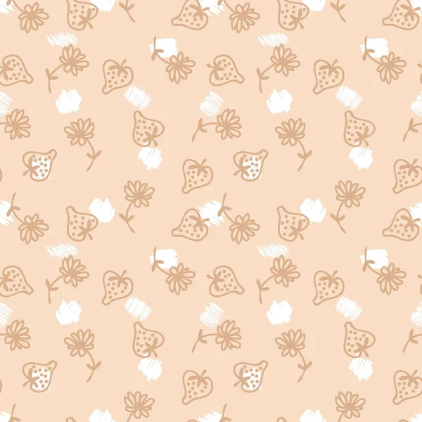 Doodle Stijl Aardbeien Bloemen Naadloos Patroon Perfect Voor Scrapbooking Textiel — Stockfoto