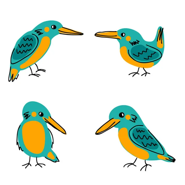 Coleção Pássaros Kingfisher Desenhados Mão Perfeito Para Camiseta Adesivos Têxteis — Vetor de Stock