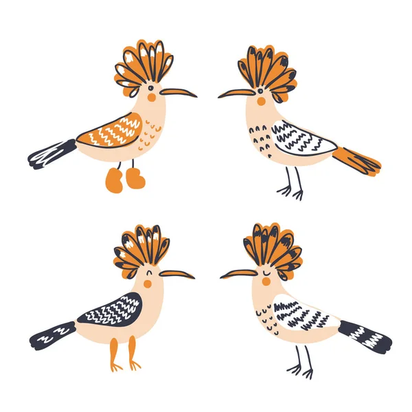 Hand Drawn Hoopoe Birds Collection Perfect Shirt Stickers Textile Print — Stock Vector