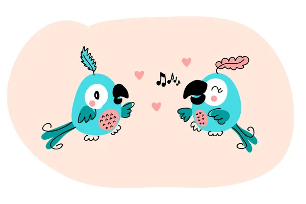 Kézzel Rajzolt Valentin Napi Éneklő Papagájok Tökéletes Pólókhoz Matricákhoz Poszterekhez — Stock Vector