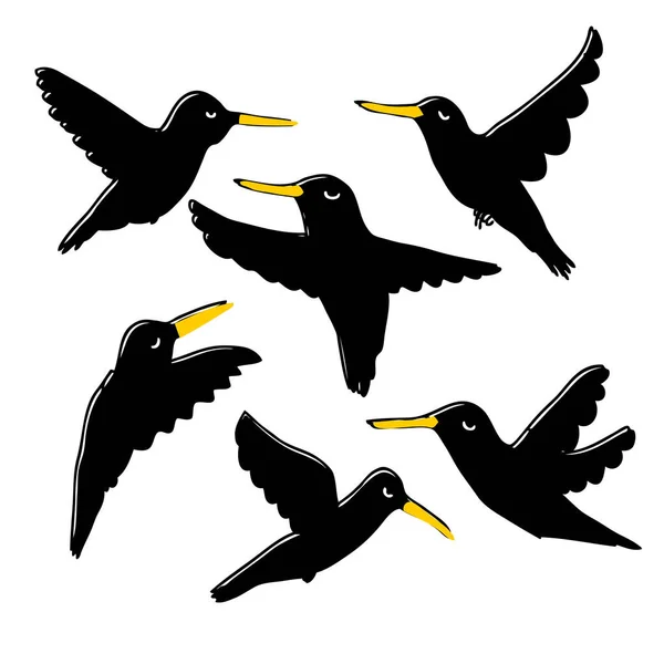 手工绘制的黑色乌鸦和乌鸦的集合 完美的T恤 纺织品和印刷品 装饰和设计用涂鸦矢量图解 — 图库矢量图片