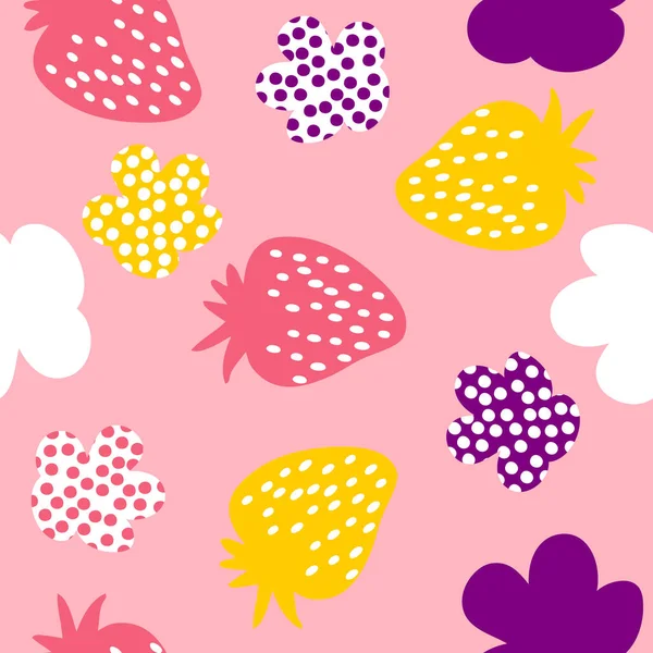Multicolored Strawberries Spotted Flowers Seamless Pattern Perfect Shirt Textile Prints — Stock Vector