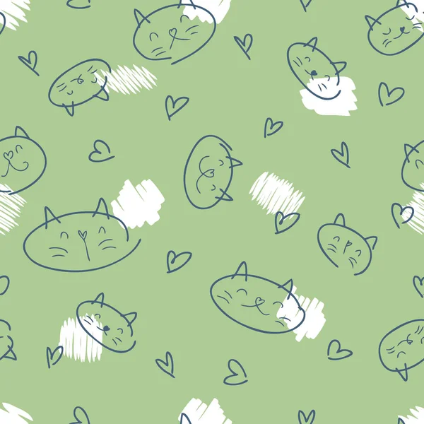 Doodle Nahtlose Muster Von Katzen Herzen Und Weißen Flecken Perfekt — Stockvektor