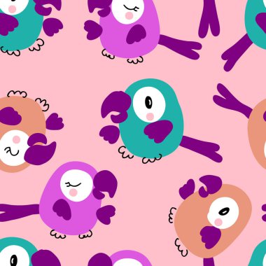 Tropikal egzotik papağanlarla el çizimi kusursuz desen. Tişört, tekstil ve parmak izi için mükemmel. Dekor ve tasarım için Doodle vektör çizimi.