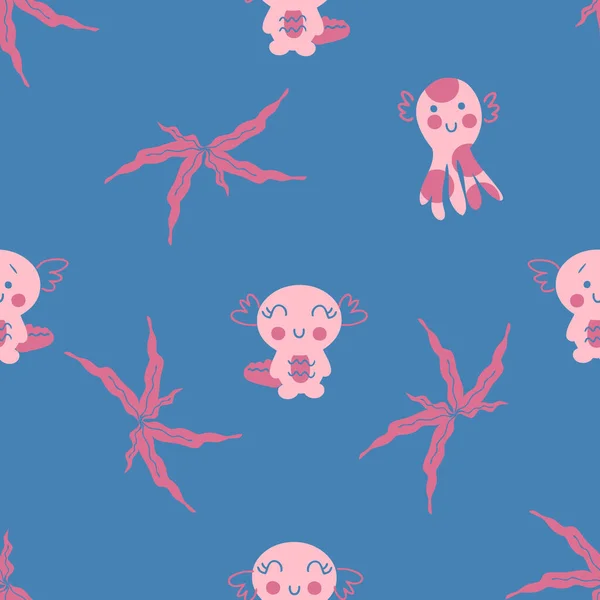 Pulpo Marino Dibujado Mano Patrón Sin Costuras Axolotls Perfecto Para — Archivo Imágenes Vectoriales