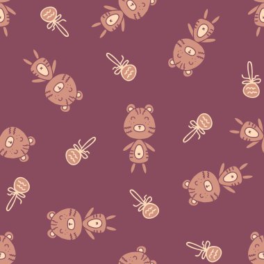 Noel oyuncaklarıyla kusursuz desenli karalama kaplanı. Tişört, tekstil ve parmak izi için mükemmel. Dekor ve tasarım için el çizimi vektör çizimi.