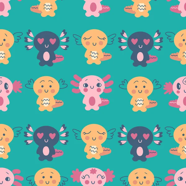 Patrón Sin Costuras Axolotls Dibujado Mano Perfecto Para Camisetas Textiles — Archivo Imágenes Vectoriales