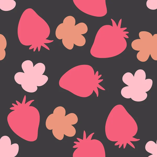 Silhouette Strawberries Flowers Seamless Pattern Perfect Shirt Textile Prints Hand — Stock Vector
