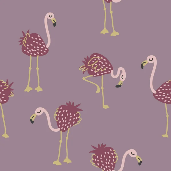 Padrão Sem Costura Desenhado Mão Com Flamingo Morango Perfeito Para — Vetor de Stock