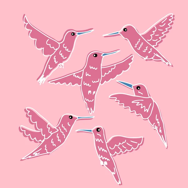多朵的热带蜂鸟模式 完美的T恤 贺卡和印刷品 装饰和设计用手绘矢量图 — 图库矢量图片