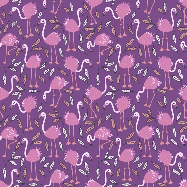 Seamless Pattern Strawberry Flamingo Tropical Leaves Perfect Shirt Textile Print — стоковое фото