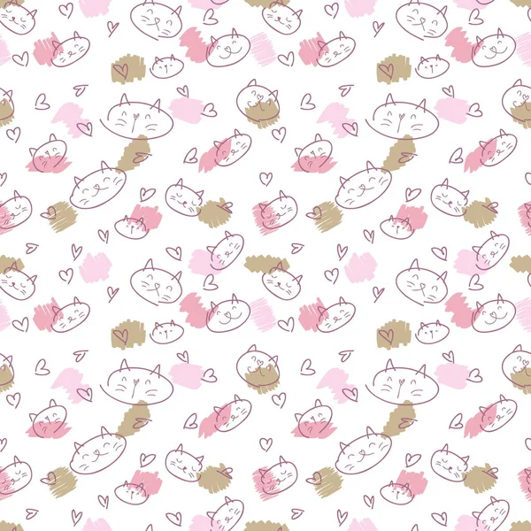 Doodle Seamless Pattern Cats Hearts Colorful Spots Perfect Shirt Textile — ストック写真