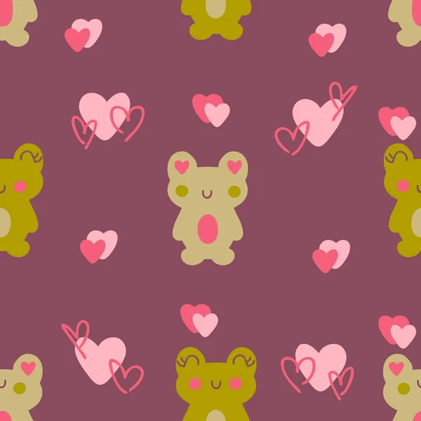 Romantic Valentine Seamless Pattern Frogs Hearts Perfect Shirt Fabric Textile — Wektor stockowy