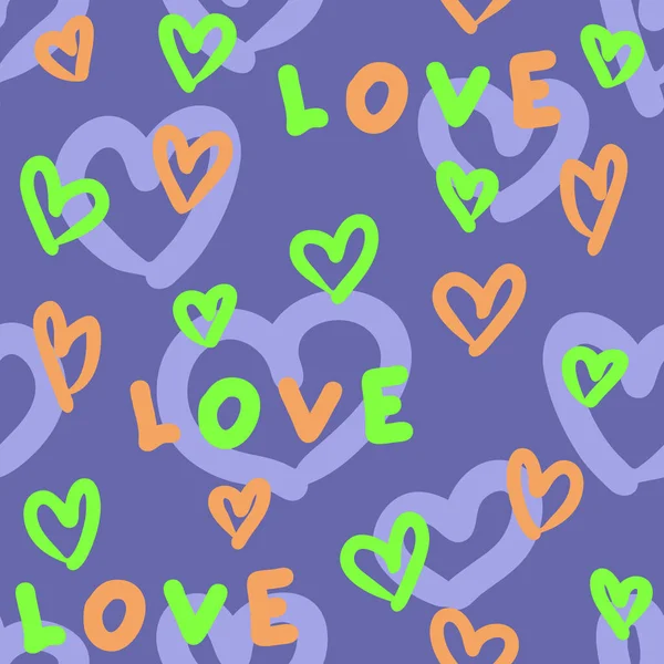 Doodle Bright Seamless Pattern Hearts Text Love Perfect Shirt Poster — Vetor de Stock