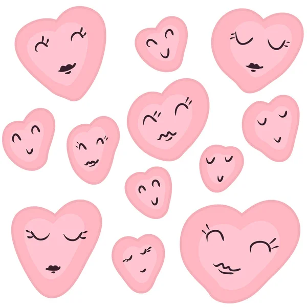 Hand Drawn Hearts Faces Collection Perfect Stickers Greeting Card Prints — Stockvektor