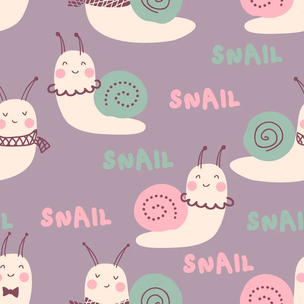 Doodle Seamless Pattern Snails Text Perfect Shirt Greeting Card Poster — Archivo Imágenes Vectoriales