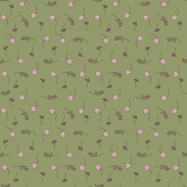 Hand Drawn Seamless Pattern Berries Leaves Perfect Shirt Textile Print — Stockfoto