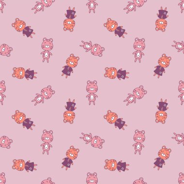 Karalama kaplanı ve kaplansız desen. Tişört, tekstil ve parmak izi için mükemmel. Dekor ve tasarım için el çizimi illüstrasyon.