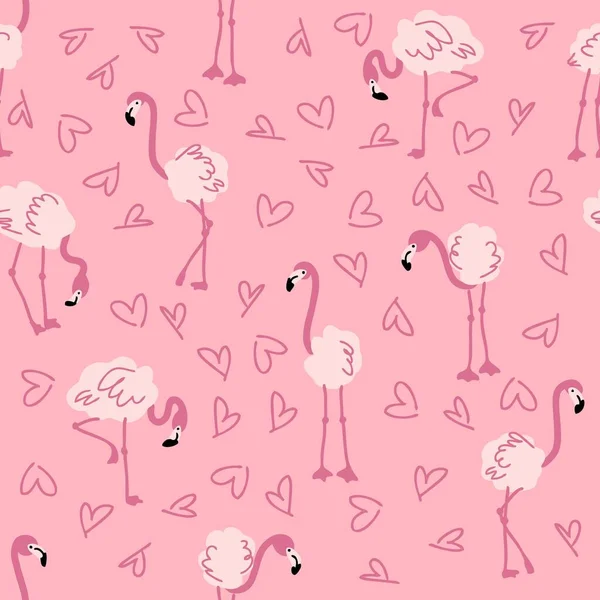 Padrão Sem Emenda Romântico Valentim Com Flamingo Corações Perfeito Para — Vetor de Stock