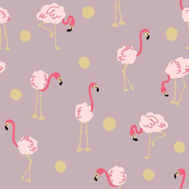 Flamingo ve benekli, el çizimi, pürüzsüz desen. Tişört, tekstil ve parmak izi için mükemmel. Dekor ve tasarım için Doodle vektör çizimi.