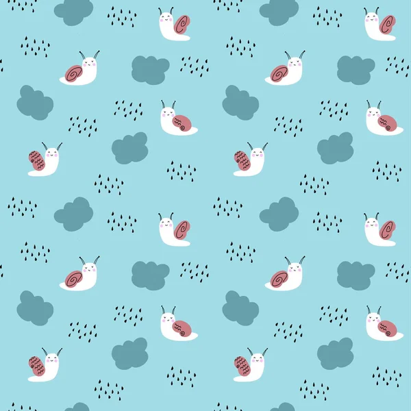 Summer Seamless Pattern Snails Rainy Clouds Perfect Shirt Textile Print — Stock Photo, Image