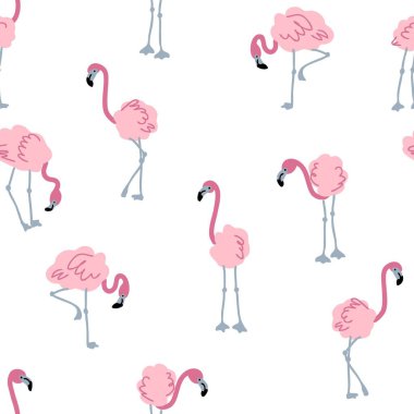 Flamingoyla el çizimi kusursuz desen. Tişört, tekstil ve parmak izi için mükemmel. Dekor ve tasarım için Doodle vektör çizimi.