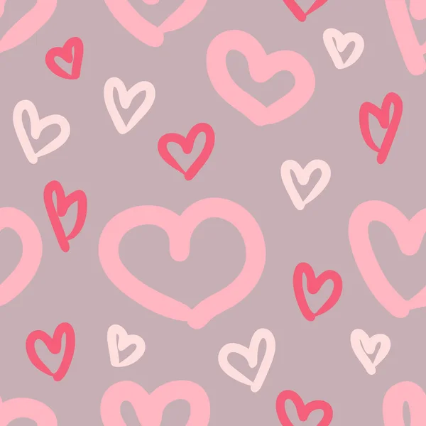 Hand Drawn Romantic Seamless Pattern Bright Pink Hearts Perfect Shirt — Stock Vector