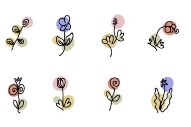 Modern izole el çizimi karalama çiçekleri. Moda vektör tarzında şık bir düğün kartı dekorasyonu. Dekoratif tasarım için güzel illüstrasyon.