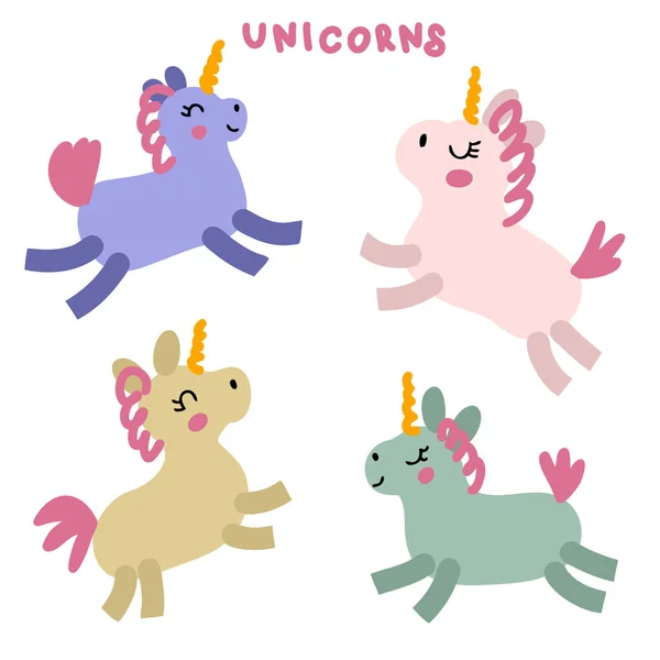 Menggambar Dengan Tangan Penuh Warna Koleksi Unicorn Sempurna Untuk Shirt - Stok Vektor