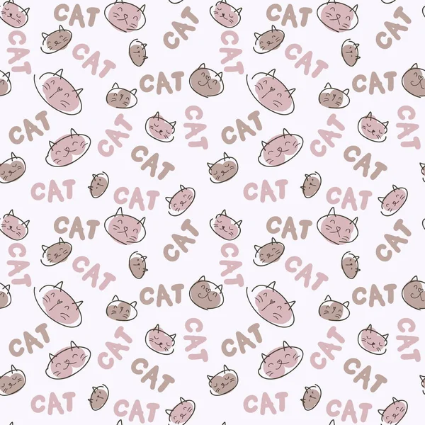 Doodle Nahtlose Muster Von Kätzchengesichtern Und Text Cat Perfekt Für — Stockfoto