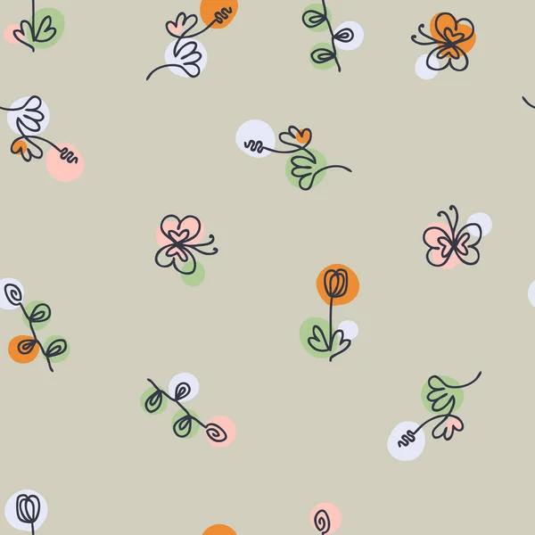 Χειροποίητο Μοτίβο Χωρίς Ραφή Λουλούδια Και Πεταλούδες Ιδανικό Για Shirt — Διανυσματικό Αρχείο