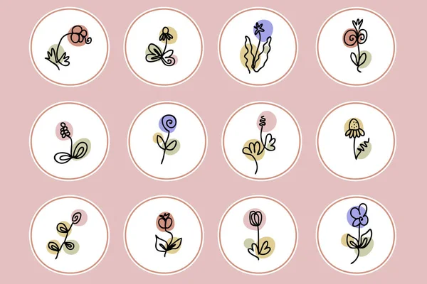 Çiçek Karalama Renklendirme Simgeleri Koleksiyonu Satır Sanatı Tarzında Butik Çiçekçi — Stok Vektör