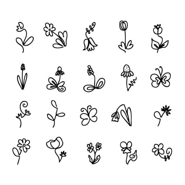 Une Ligne Fleur Doodle Icônes Pour Conception Décorative Illustration Vectorielle — Image vectorielle