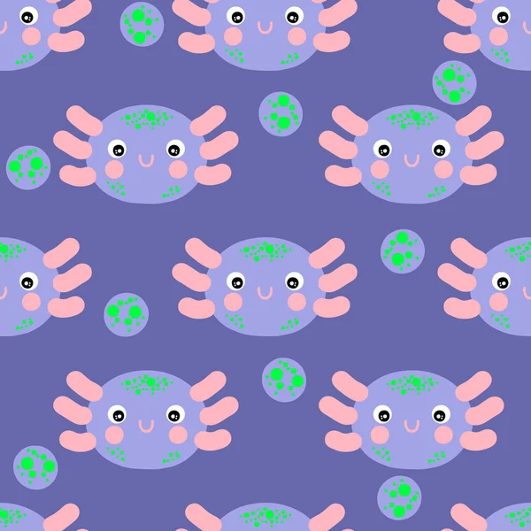 Υποβρύχια Αδιάλειπτη Μοτίβο Πρόσωπο Axolotl Και Φυσαλίδες Ιδανικό Για Shirt — Διανυσματικό Αρχείο