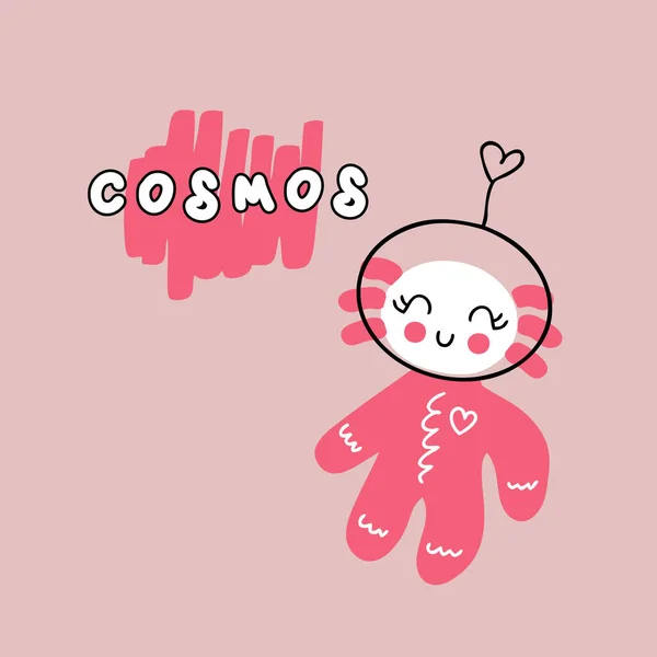 Handgetekende Axolotl Als Astronaut Tekst Cosmos Perfect Voor Shirt Sticker — Stockvector